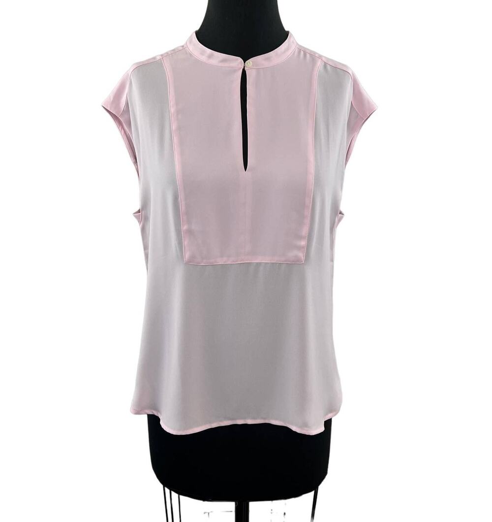 J. Crew 365 Drapey Cap-Sleeve Top Light Pink Slit Front Blouse Bib Front H8094 M